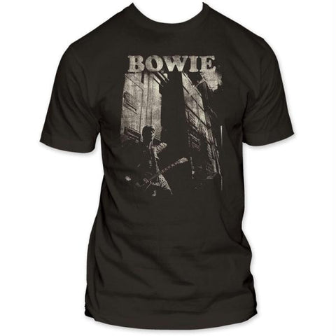David Bowie Guitar Fitted Jersey T-Shirt - Black